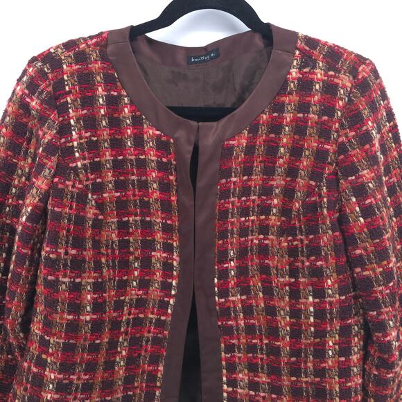 Bentley A. Tweed Dark Acadamia Plaid Hook & Latch Wool Blazer Contrast Trim M - Picture 2 of 15